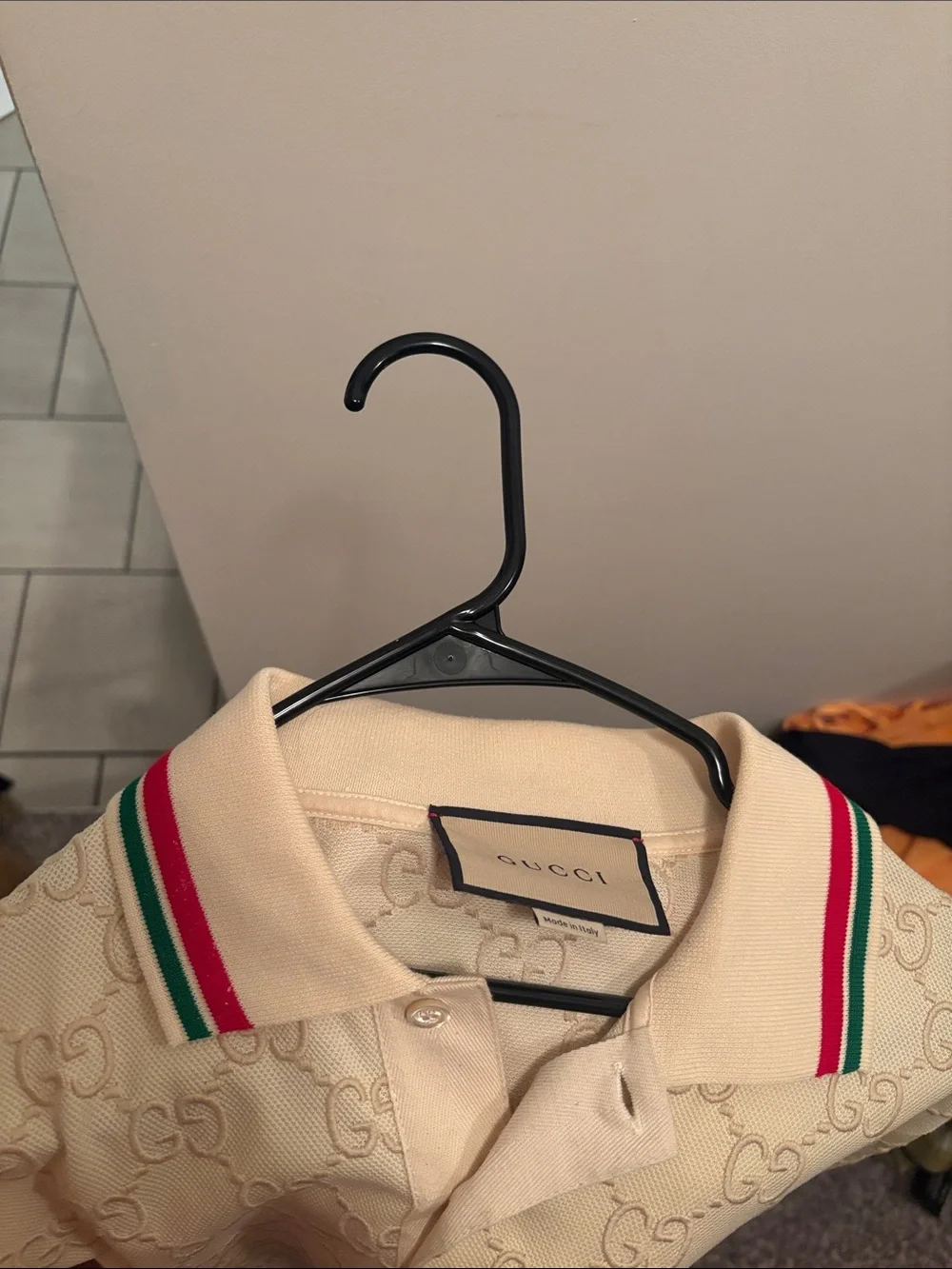 AUTHENTIC Gucci Beige GG Embossed Monogram Polo Shirt Button Up XL